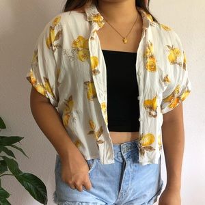 forever 21 cropped lemon button up